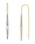 Nadri Sirena Pave Stick Threader Earrings In 18k Gold-plated & Ruthenium-plated Sterling Silver