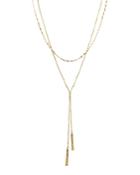 14k Yellow Gold Double Chain Tassel Lariat Necklace, 17