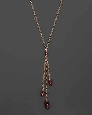 Garnet Marquise Briolette Drop Necklace In 14k Yellow Gold, 17