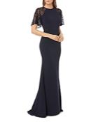 Carmen Marc Valvo Infusion Sequined Lace Flutter Sleeve Gown