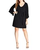 City Chic Bell-sleeve Belted Dress