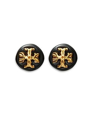 Tory Burch Roxanne Color Logo Button Earrings In 18k Gold Plated