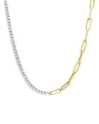 Meria T Two Tone Gold & Paperclip Diamond Tennis Necklace, 16
