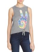 Chaser Tie Front Peace Fingers Muscle Tank