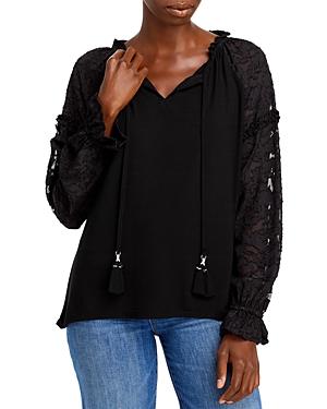 Cupio Lace Sleeve Split Neck Top