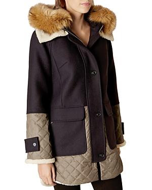 Karen Millen Faux Fur Collar Hooded Coat