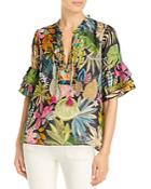 Johnny Was Tropical Printed Ruffle Top