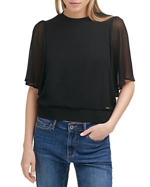 Dkny Mixed Media Flutter Sleeve Top