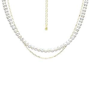 Aqua Freshwater Pearl & Paperclip Chain Double Row Collar Necklace In 18k Gold Plated Sterling Silver, 16-18 - 100% Exclusive