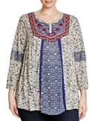Lucky Brand Plus Embroidered Peasant Blouse