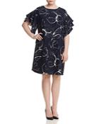 Vince Camuto Plus Floral-print Ruffle-sleeve Dress