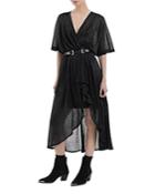 The Kooples Sheer Metallic High Low Draped Midi Dress