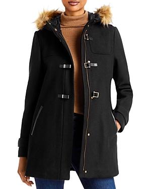 Cole Haan Hooded Faux Fur Trim Duffle Coat