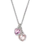 Judith Ripka Sterling Silver Twin Heart Pendant Necklace With Lab-created Pink Corundum And Pink Crystal, 17