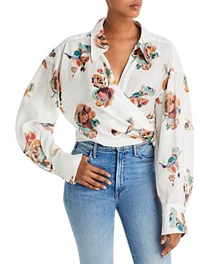 Vince Ikat Floral Tie Waist Long Sleeve Top