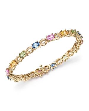 Multi Sapphire And Diamond Bracelet In 14k Yellow Gold