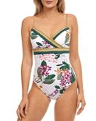 Gottex Floral Print Contrast Trim Swimsuit