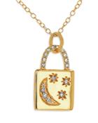 Moon & Meadow 14k Yellow Gold Moon And Stars Diamond Padlock Pendant Necklace, 18 - 100% Exclusive