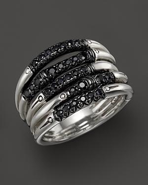 John Hardy Bamboo Silver Lava Wide Ring With Black Sapphire