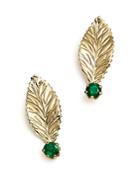 Emerald Leaf Earrings In 14k Yellow Gold