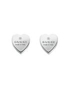 Gucci Sterling Silver Engraved Heart Stud Earrings