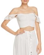 Tiare Hawaii Hollie Off-the-shoulder Eyelet-detail Cropped Top