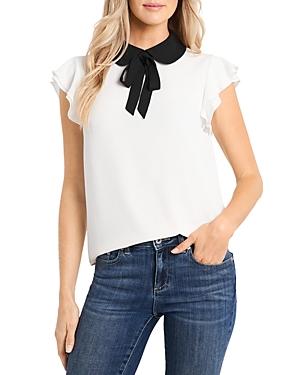 Cece Flutter Sleeve Tie Neck Top