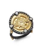 Armenta 18k Yellow Gold & Blackened Sterling Silver Old World Diamond & White Sapphire Heraldry Ring