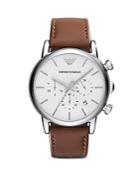 Emporio Armani Quartz Chronograph Brown Leather Watch, 41 Mm