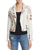 Blanknyc Floral Embroidered Studded Faux Leather Moto Jacket