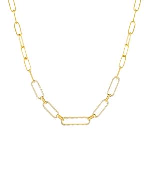 Adinas Jewels Pave Paperclip Chain Necklace In 14k Gold Plated Sterling Silver, 16-18