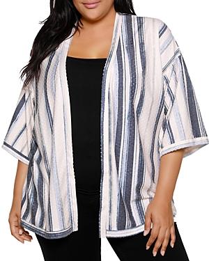 Belldini Plus Striped Clip Dot Kimono Cardigan