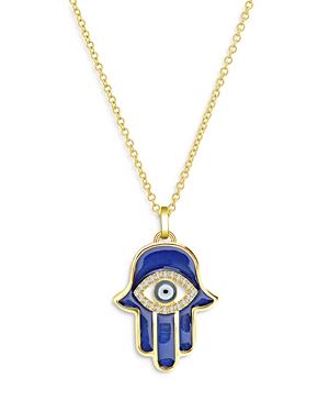 Bloomingdale's Diamond Hamsa Evil Eye Pendant Necklace In 14k Yellow Gold With Enamel, 0.10 Ct. T.w. - 100% Exclusive