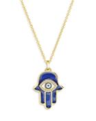 Bloomingdale's Diamond Hamsa Evil Eye Pendant Necklace In 14k Yellow Gold With Enamel, 0.10 Ct. T.w. - 100% Exclusive