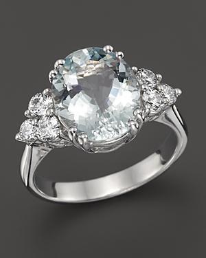 Aquamarine And Diamond Ring In 14k White Gold