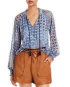 Aqua Abstract Print Peasant Top - 100% Exclusive