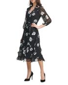 Karl Lagerfeld Paris Floral Print Chiffon Ruffled Dress