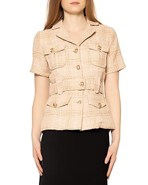 Gracia Tweed Half Sleeve Jacket With Front Pockets & Belt (46% Off) - Comparable Value $129.60