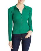 Karl Lagerfeld Paris Ribbed Knit Point Collar Top