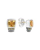 Lagos 18k Gold And Sterling Silver Caviar Color Citrine Stud Earrings