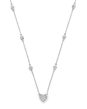 Diamond Station Necklace With Heart Pendant In 14k White Gold, 1.25 Ct. T.w.
