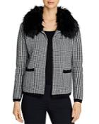 Sioni Houndstooth Cardigan With Faux Fur Collar