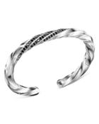 David Yurman Cable Edge Cuff With Pave Black Diamonds In Recycled Sterling Silver