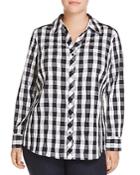 Foxcroft Plus Mary Check Print Textured Blouse