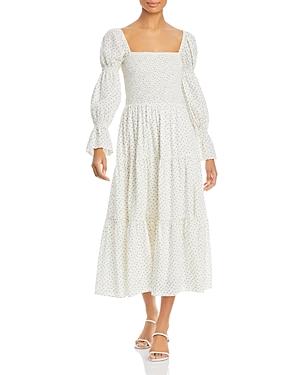 Lucy Paris Smocked Floral Print Midi Dress