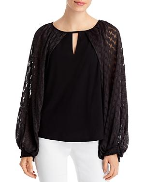 Vince Camuto Woven Long Sleeve Keyhole Front Top