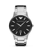 Emporio Armani Silver And Black Stainless Steel Watch, 43mm
