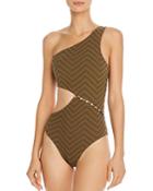 Red Carter Textured Maillot One Piece Swimsuit