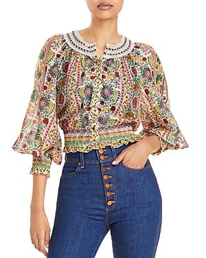 Alice And Olivia Cherelle Printed Cropped Blouse