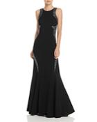 Adrianna Papell Mesh-back Beaded Gown